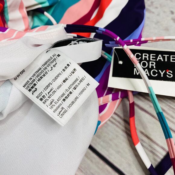 Bar III Waves Chevron Printed Strappy High Leg One-Piece Swimsuit S Teal Pink - Picture 7 of 7